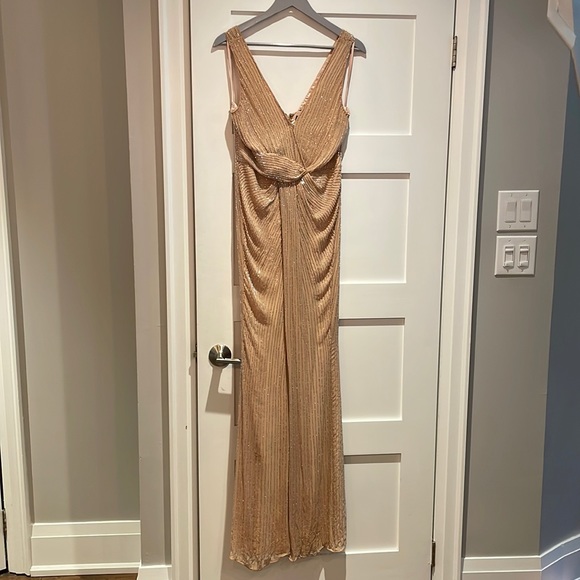 Parker Black Monarch Beaded Blush/Nude Gown - Size 6 - Picture 5 of 15
